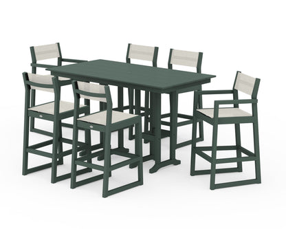 POLYWOOD® EDGE Sling 7-Piece Farmhouse Bar Set in Green / Parchment Sling