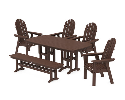 POLYWOOD® Vineyard Curveback Adirondack Chair 6-Piece Dining Set with Bench in Mahogany