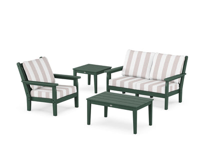 POLYWOOD® Chippendale 4-Piece Deep Seating Set in Green / Cabana Stripe Dune Burlap