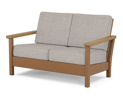 POLYWOOD® Harbour Deep Seating Loveseat in Teak / Natural / Weathered Tweed