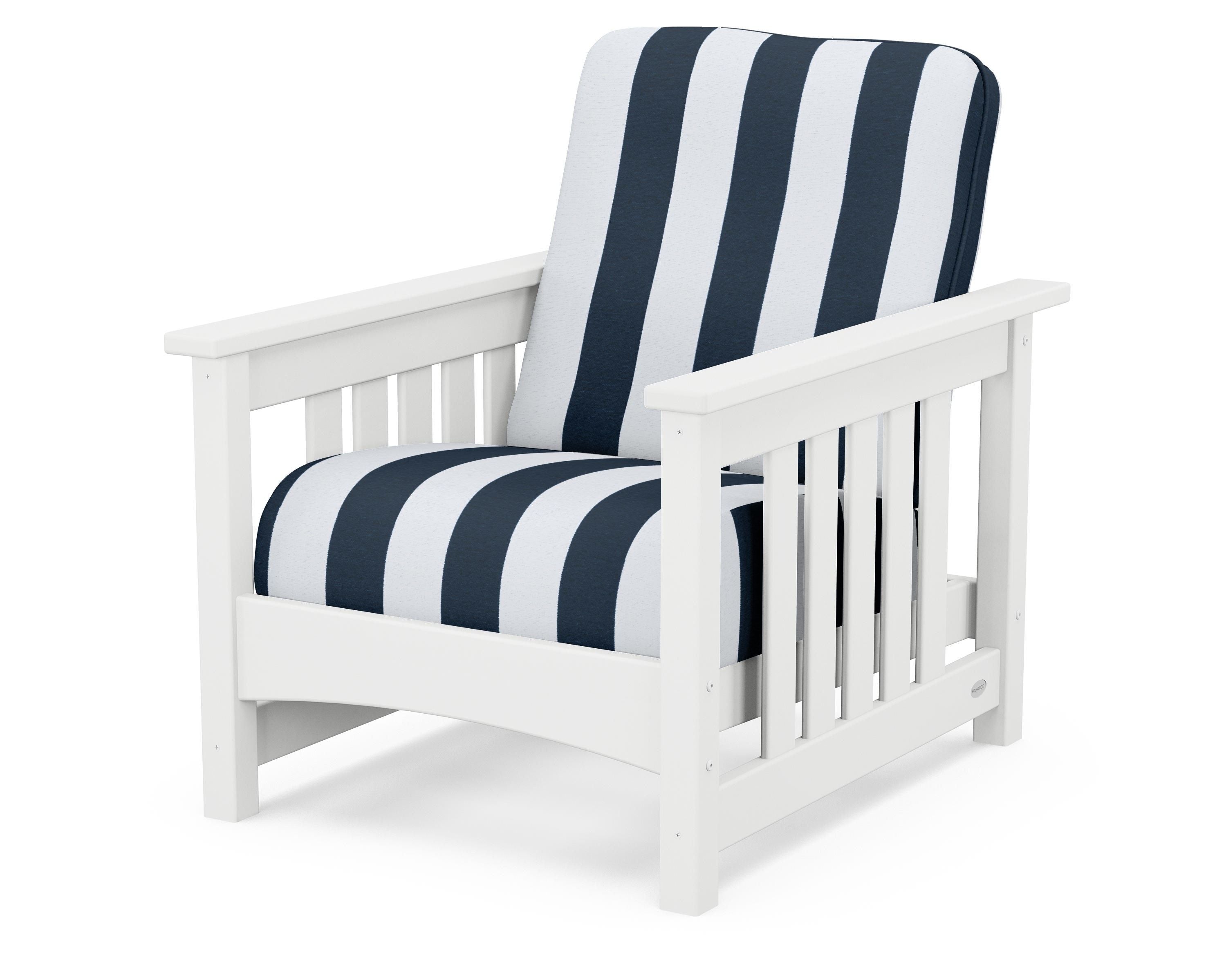 POLYWOOD® Club Mission Chair in White / Cabana Stripe Marine Indigo