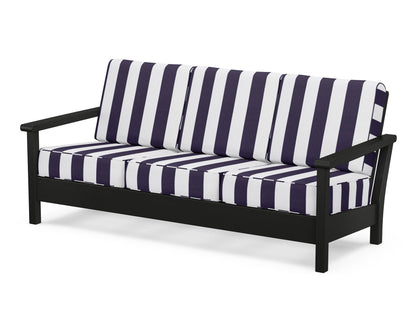 POLYWOOD® Harbour Deep Seating Sofa in Black / Cabana Stripe Navy
