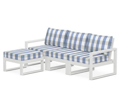 POLYWOOD® EDGE 4-Piece Modular Deep Seating Set with Ottoman in White / Buffalo Plaid Sky Blue