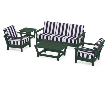 POLYWOOD® Harbour 5-Piece Deep Seating Set in Green / Cabana Stripe Navy