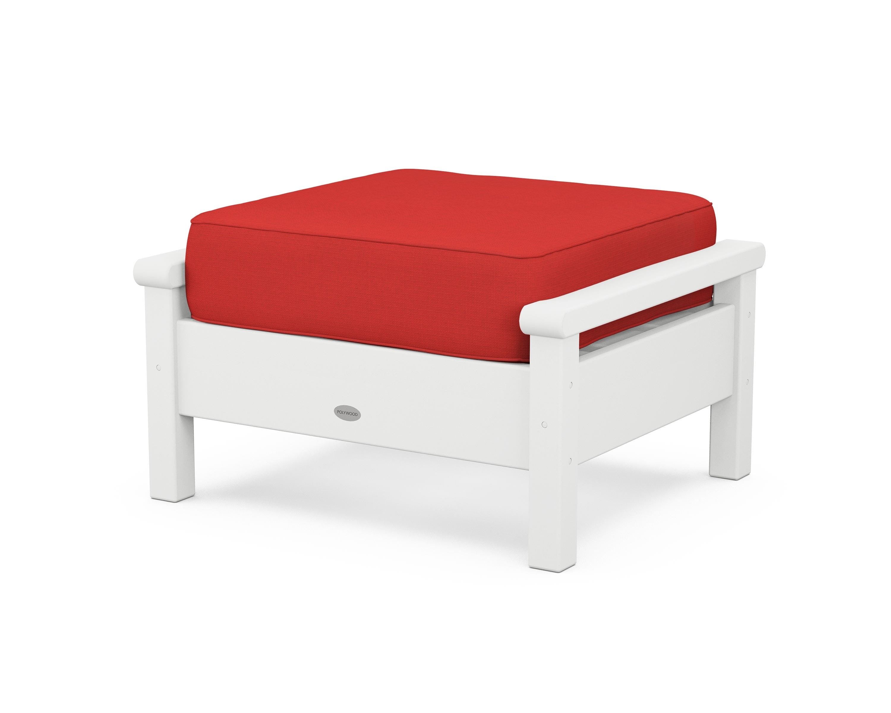 POLYWOOD® Harbour Deep Seating Ottoman in White / Crimson Linen