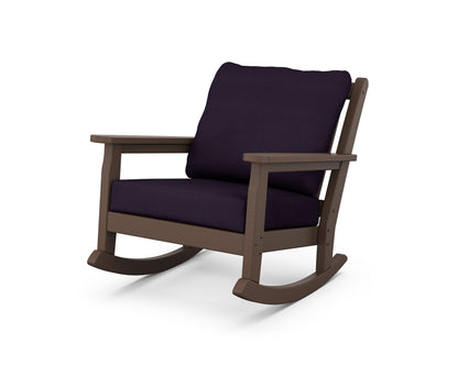 POLYWOOD® Chippendale Deep Seating Rocking Chair in Mahogany / Navy Linen
