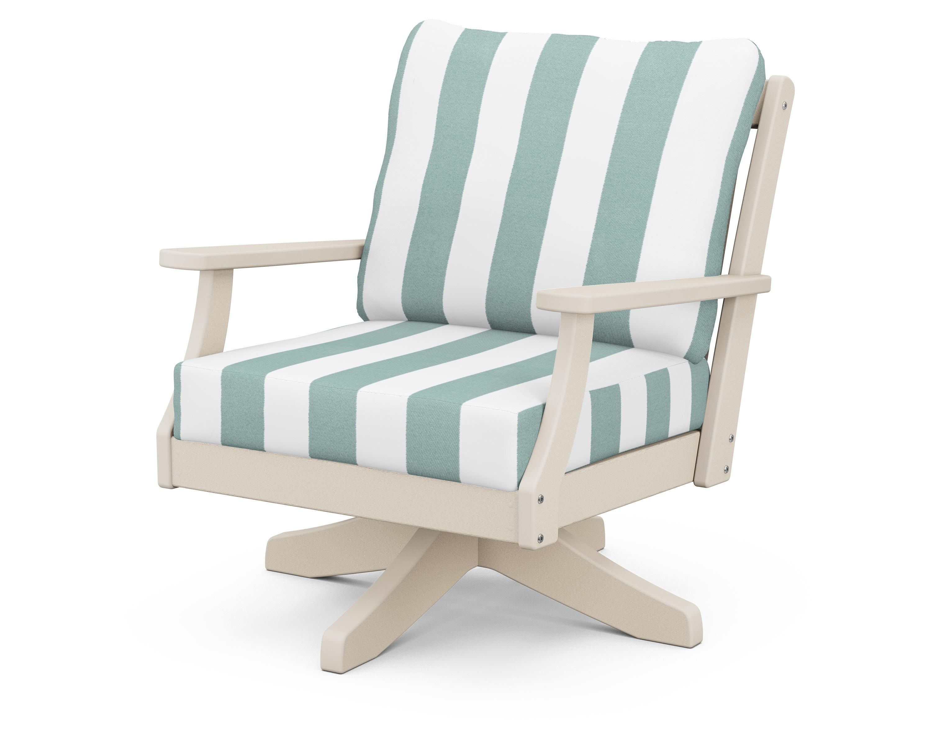 POLYWOOD® Braxton Deep Seating Swivel Chair in Sand / Cabana Stripe Glacier Spa