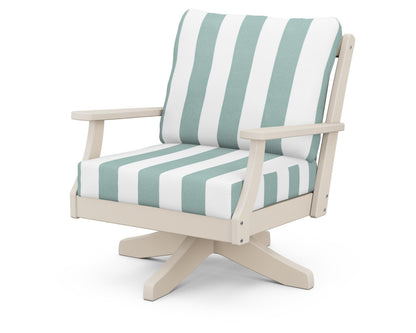POLYWOOD® Braxton Deep Seating Swivel Chair in Sand / Cabana Stripe Glacier Spa
