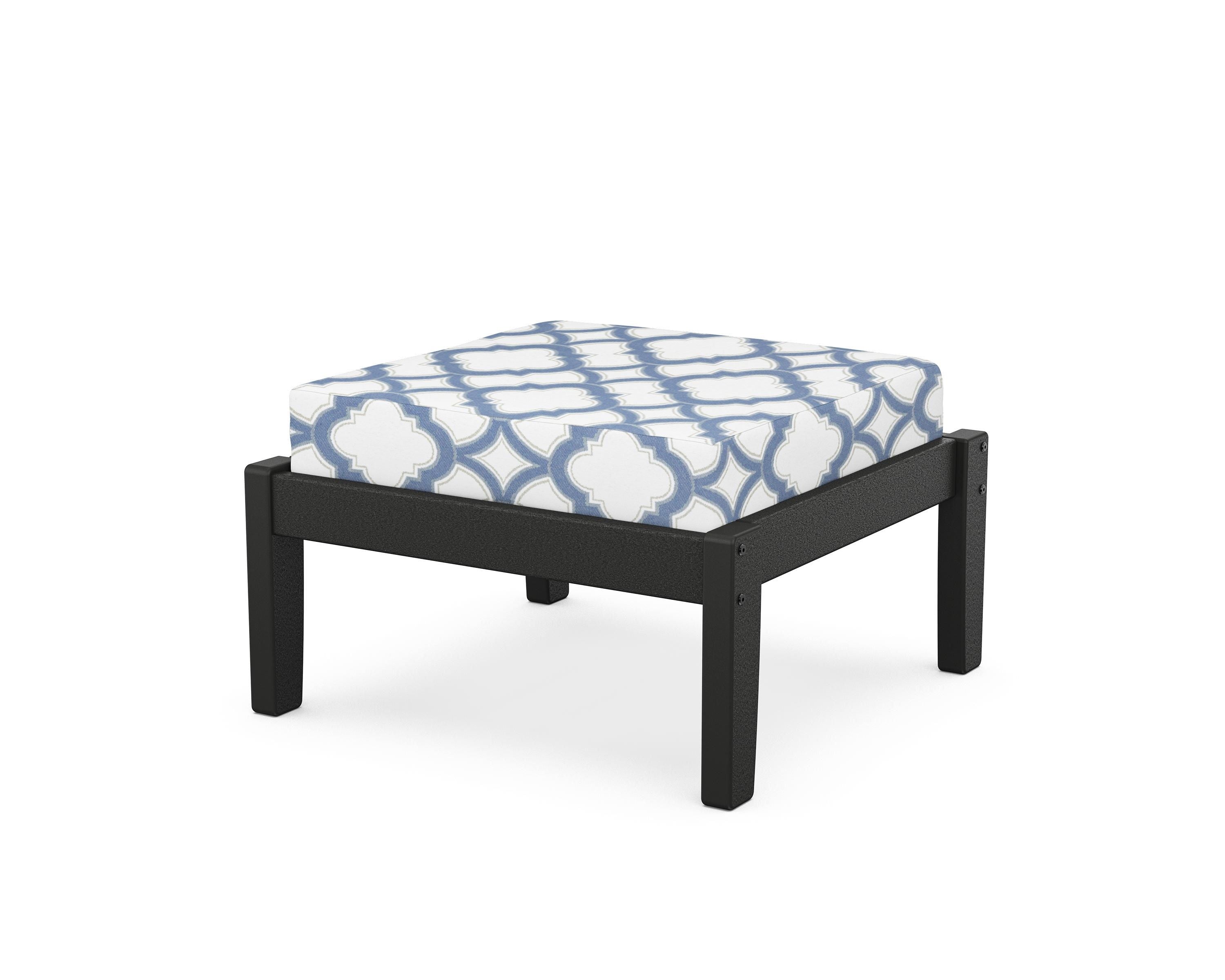 Unbranded Deep Seating Ottoman in Black / Trellis Sky Blue