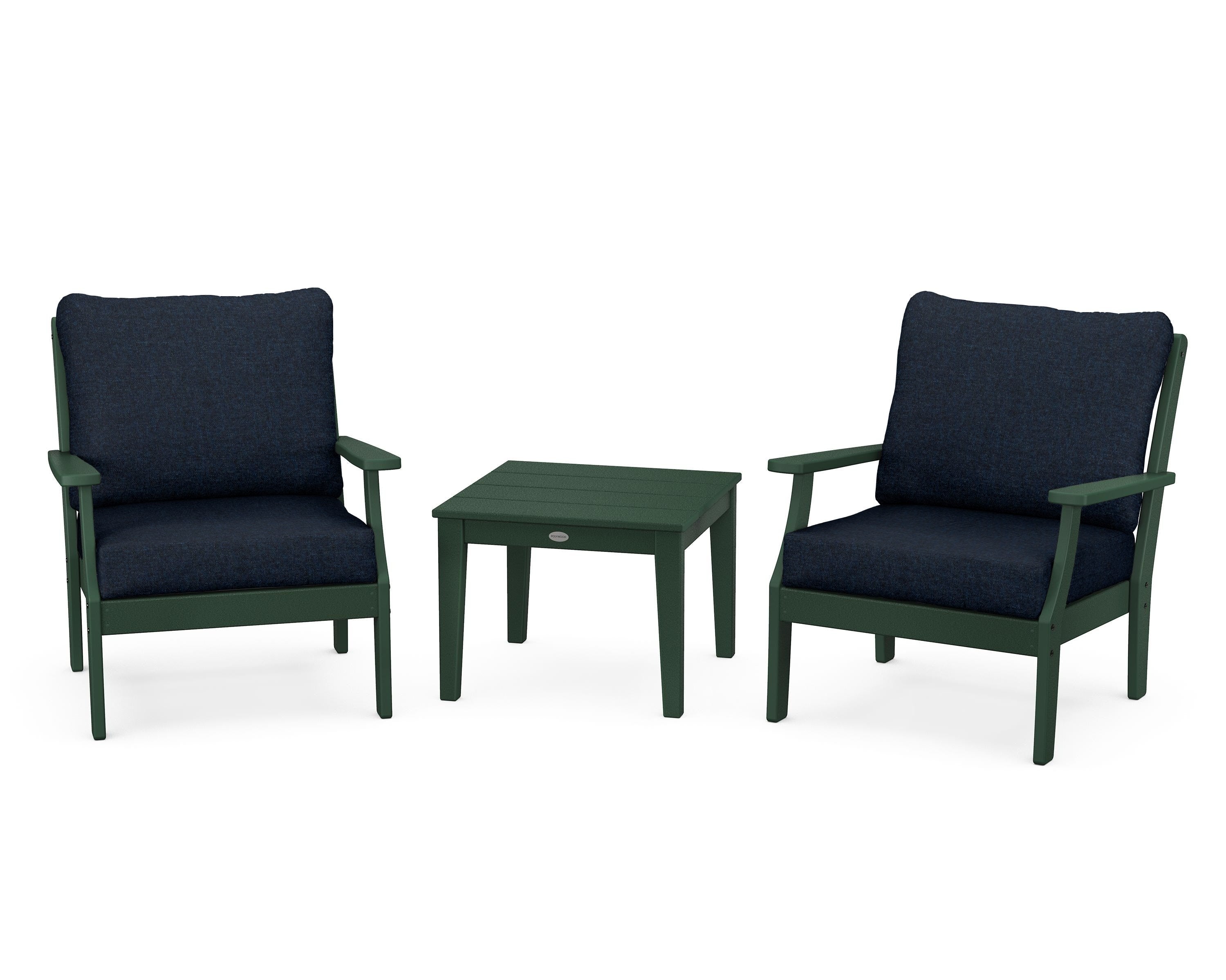 POLYWOOD® Braxton 3-Piece Deep Seating Set in Green / Marine Indigo