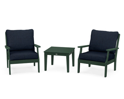 POLYWOOD® Braxton 3-Piece Deep Seating Set in Green / Marine Indigo