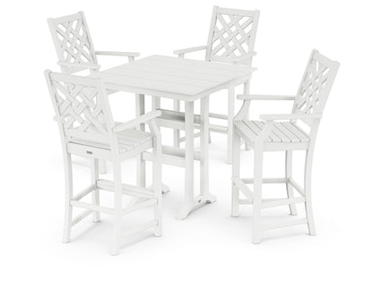 Country Living Wovendale 5-Piece Farmhouse Bar Set with Trestle Legs in White