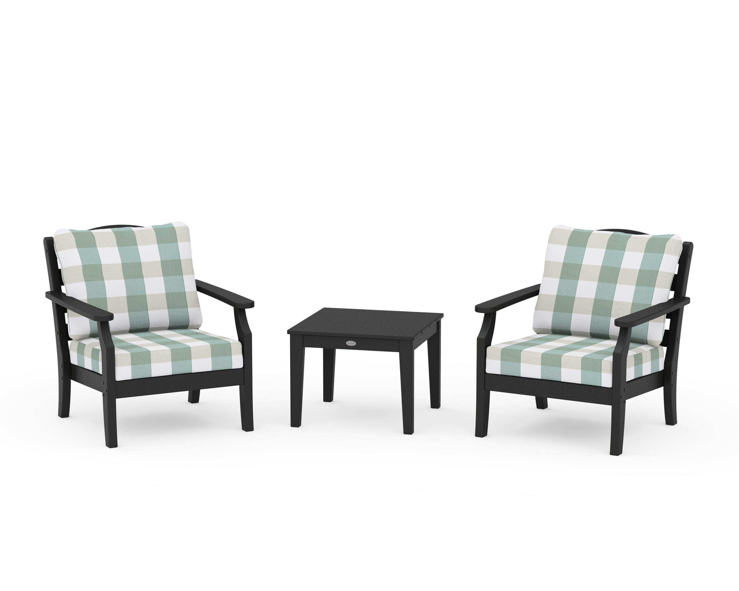 Draper James™ by  POLYWOOD® Savannah 3-Piece Deep Seating Set in Black / Buffalo Plaid Glacier Spa