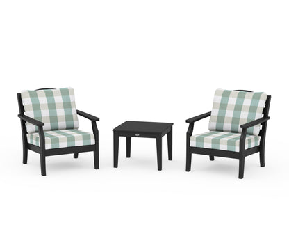 Draper James™ by  POLYWOOD® Savannah 3-Piece Deep Seating Set in Black / Buffalo Plaid Glacier Spa