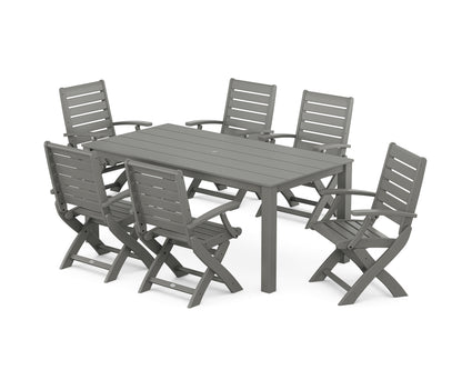 POLYWOOD® Signature Folding Chair 7-Piece Parsons Dining Set in Slate Grey
