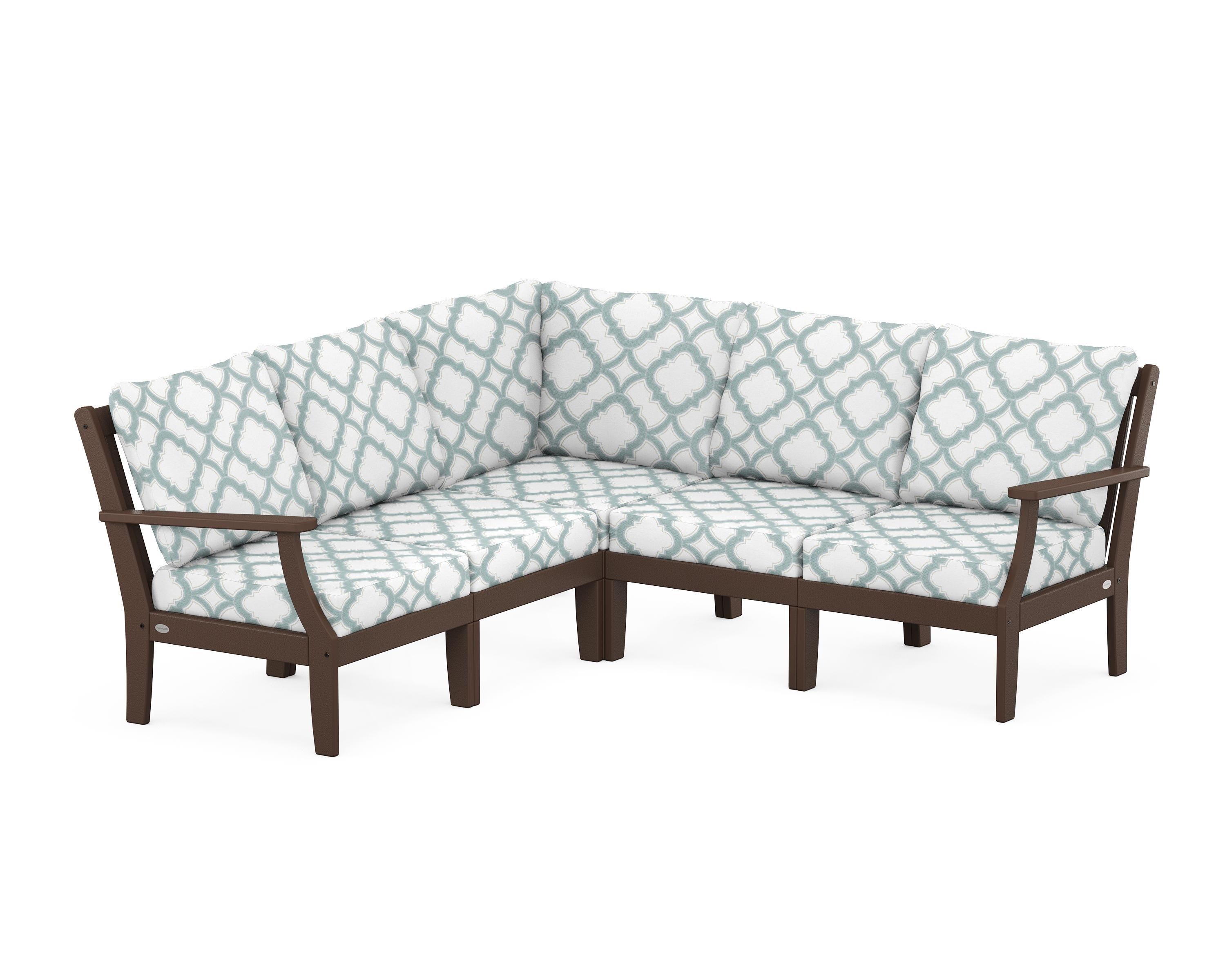 POLYWOOD® Braxton Modular 5-Piece Deep Seating Set in Mahogany / Trellis Glacier Spa