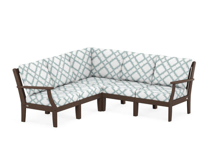 POLYWOOD® Braxton Modular 5-Piece Deep Seating Set in Mahogany / Trellis Glacier Spa