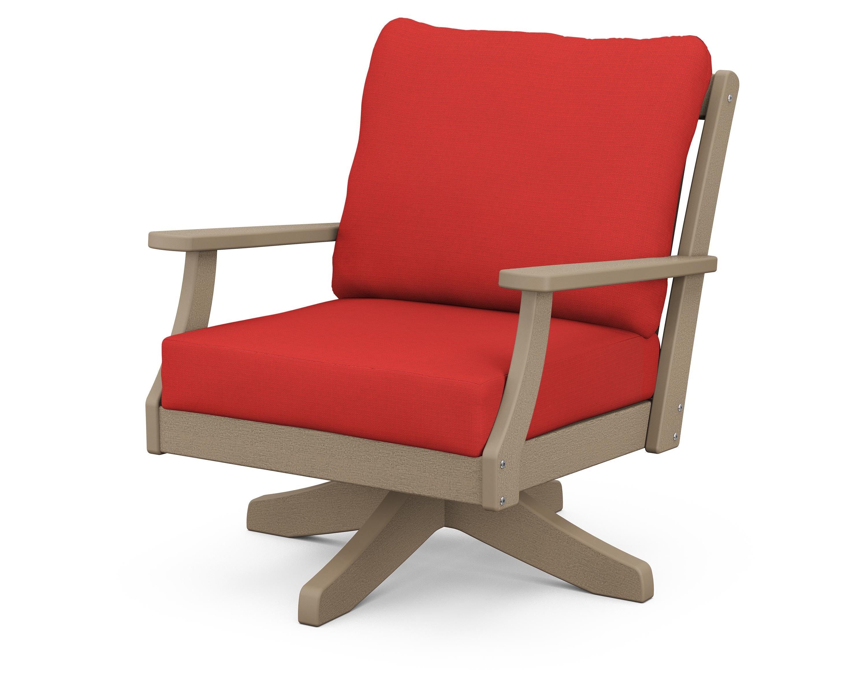 POLYWOOD® Braxton Deep Seating Swivel Chair in Vintage Sahara / Crimson Linen
