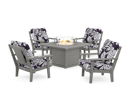 POLYWOOD® Prairie 5-Piece Deep Seating Set with Fire Pit Table in Slate Grey / Leaf Navy