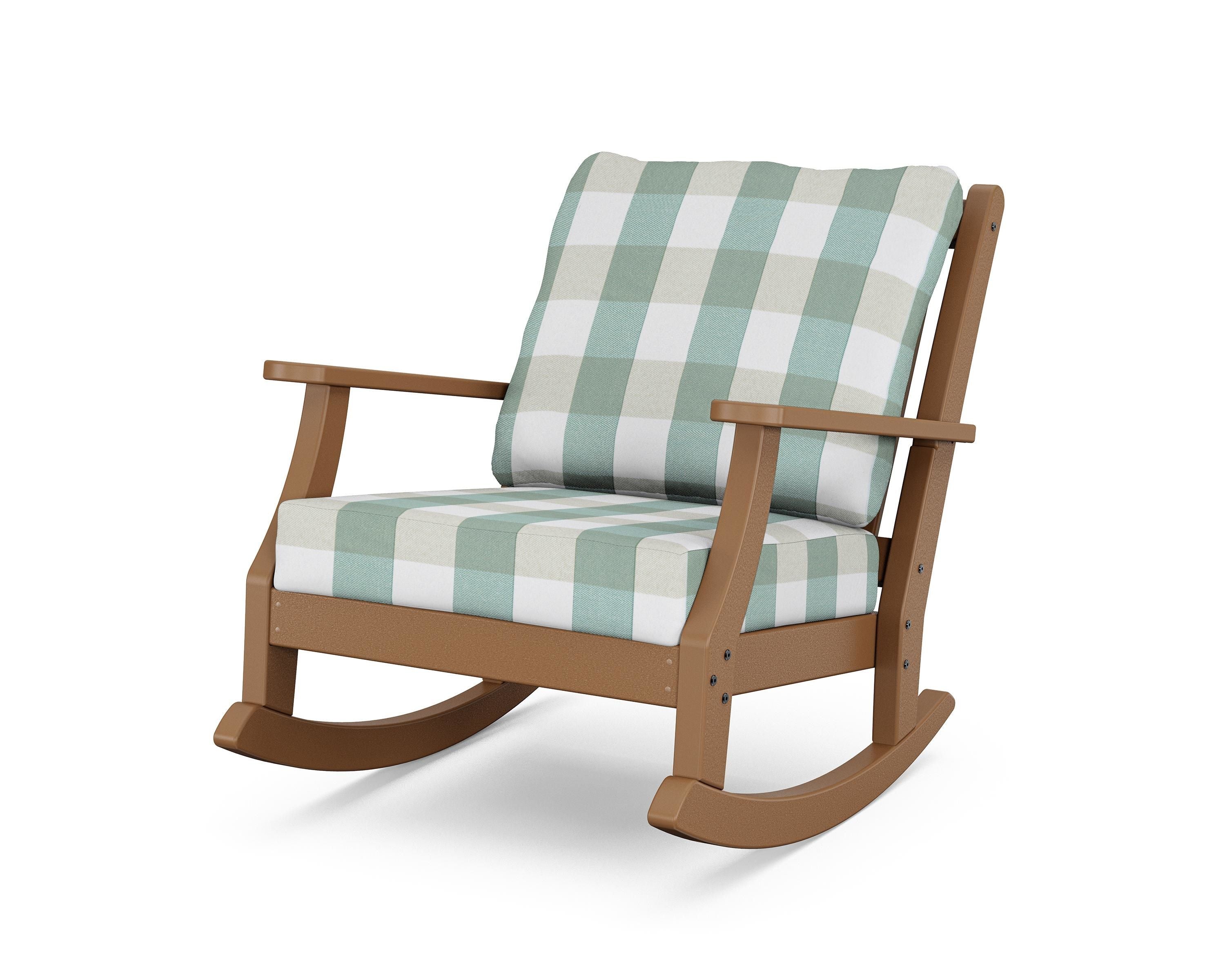 Country Living Wovendale Deep Seating Rocking Chair in Teak / Buffalo Plaid Glacier Spa