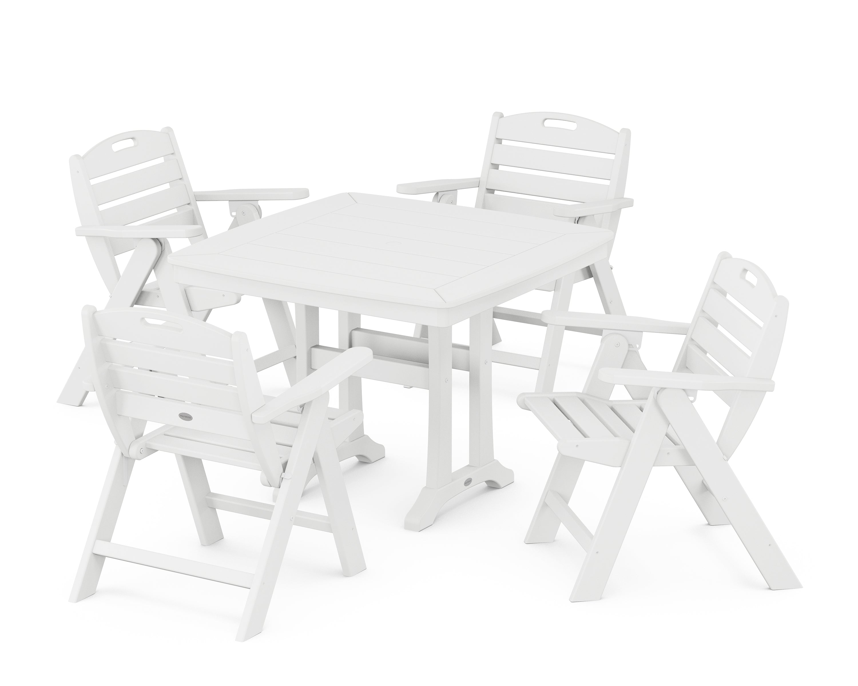 POLYWOOD® Nautical Folding Lowback Chair 5-Piece Dining Set with Trestle Legs in White