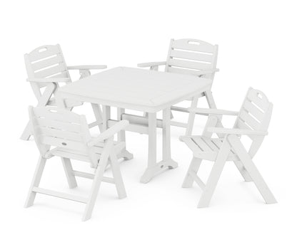 POLYWOOD® Nautical Folding Lowback Chair 5-Piece Dining Set with Trestle Legs in White