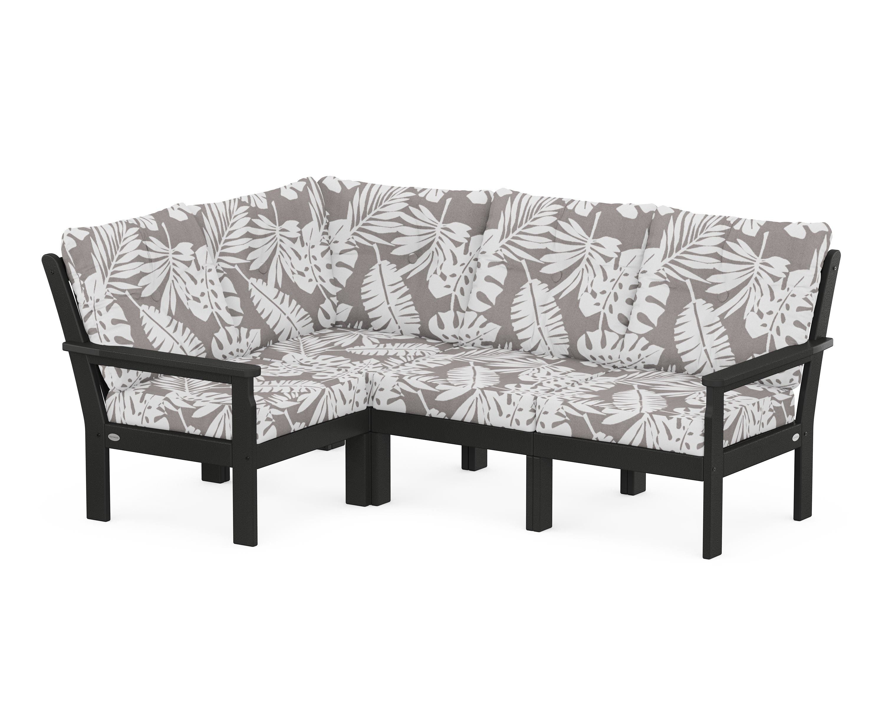 POLYWOOD® Vineyard 4-Piece Sectional in Black / Leaf Grey Mist