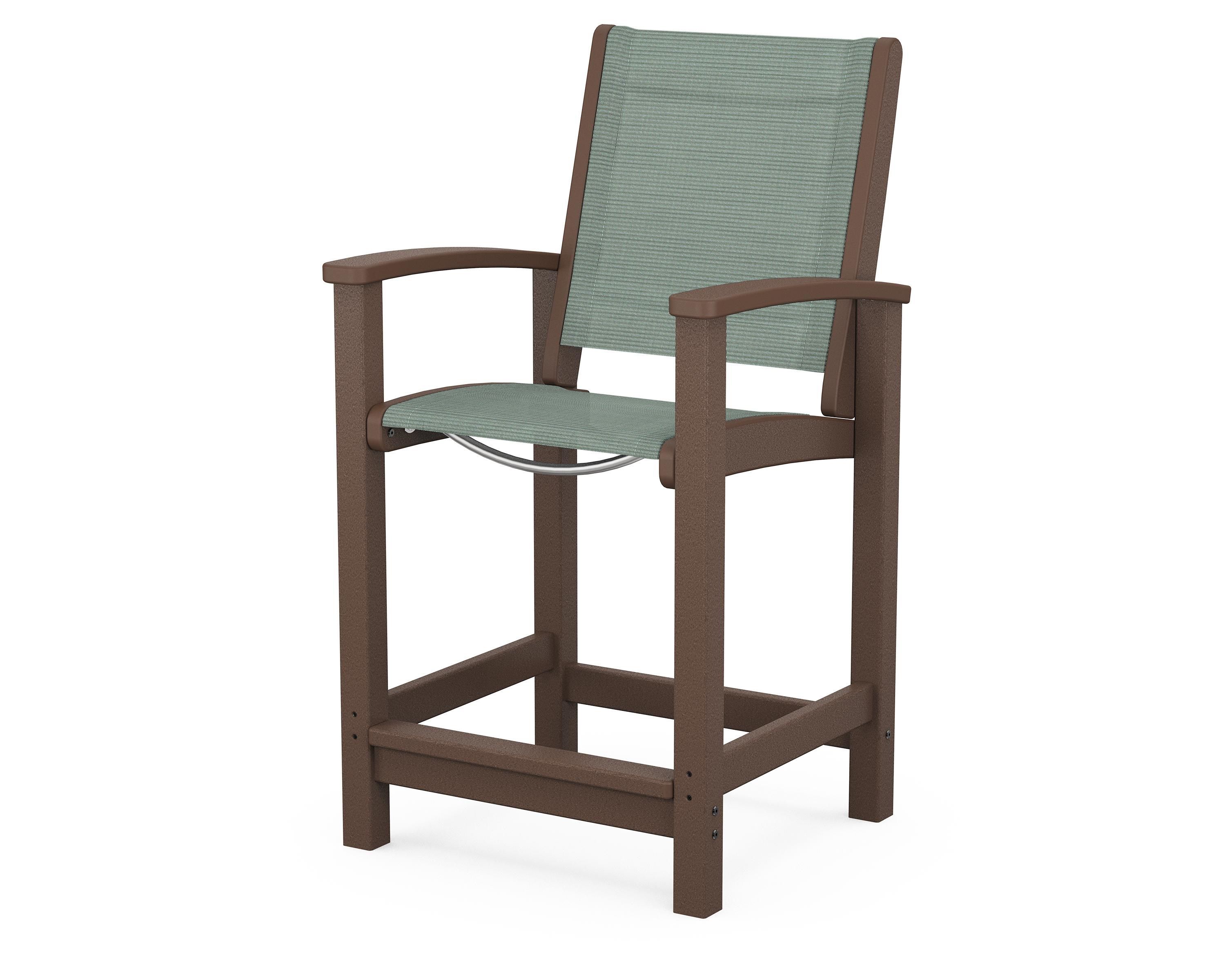 POLYWOOD® Coastal Counter Chair in Mahogany / Dupioni Sea Mist Sling