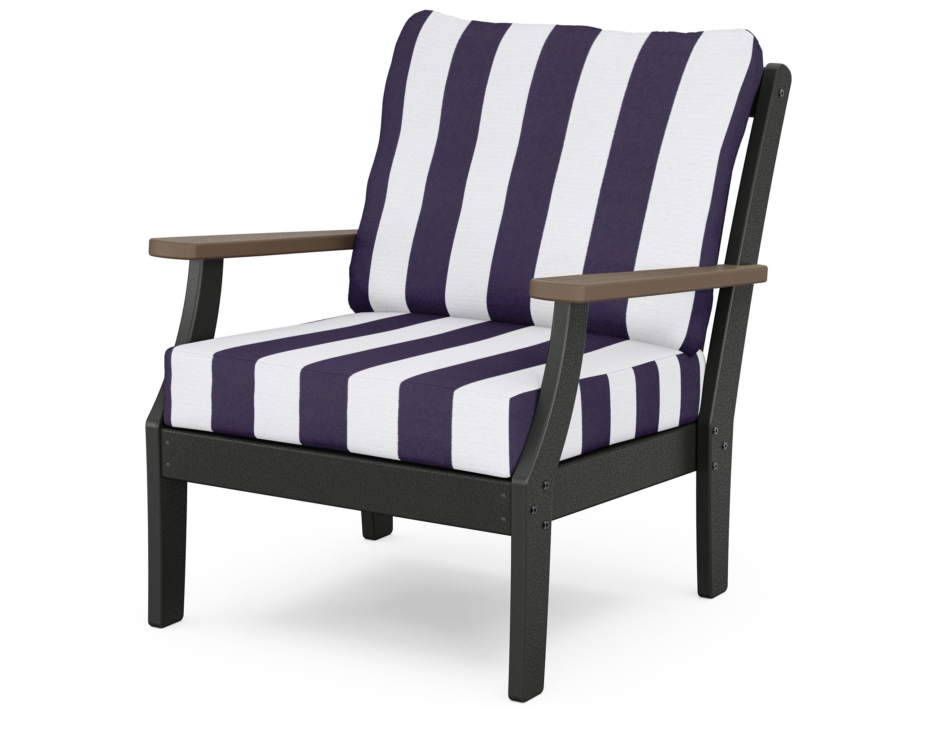 POLYWOOD® Braxton Deep Seating Chair in Black / Kona / Cabana Stripe Navy