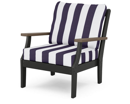 POLYWOOD® Braxton Deep Seating Chair in Black / Kona / Cabana Stripe Navy