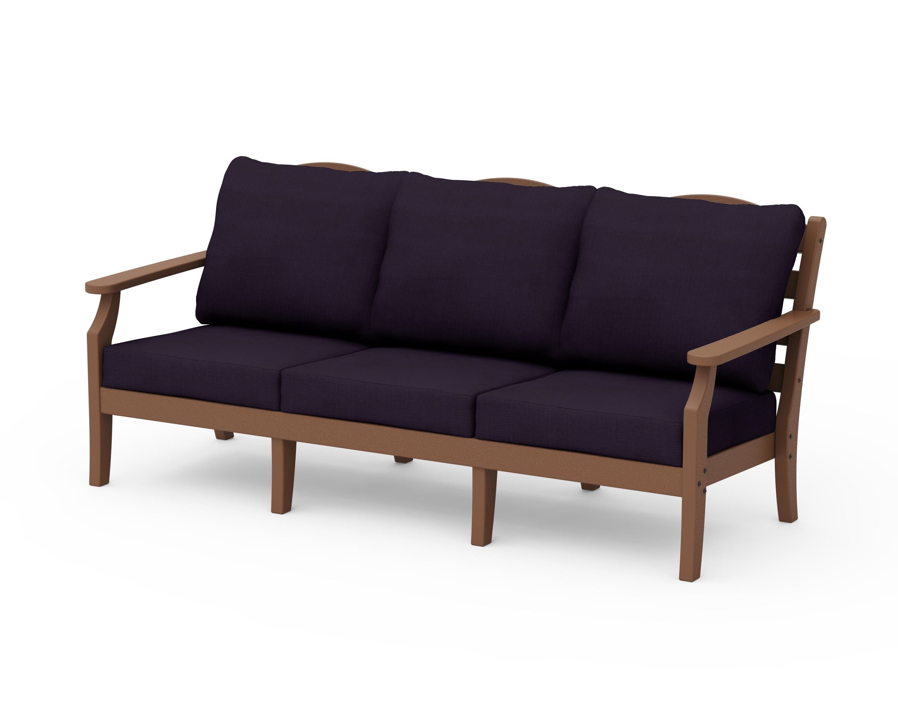 Draper James™ by  POLYWOOD® Savannah Deep Seating Sofa in Teak / Navy Linen