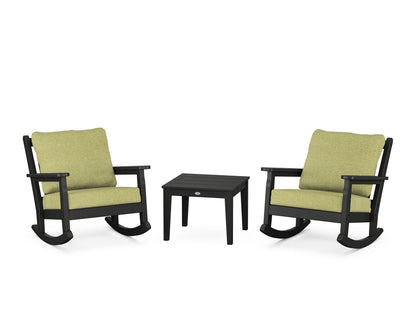 POLYWOOD® Chippendale 3-Piece Deep Seating Rocker Set in Black / Chartreuse Boucle