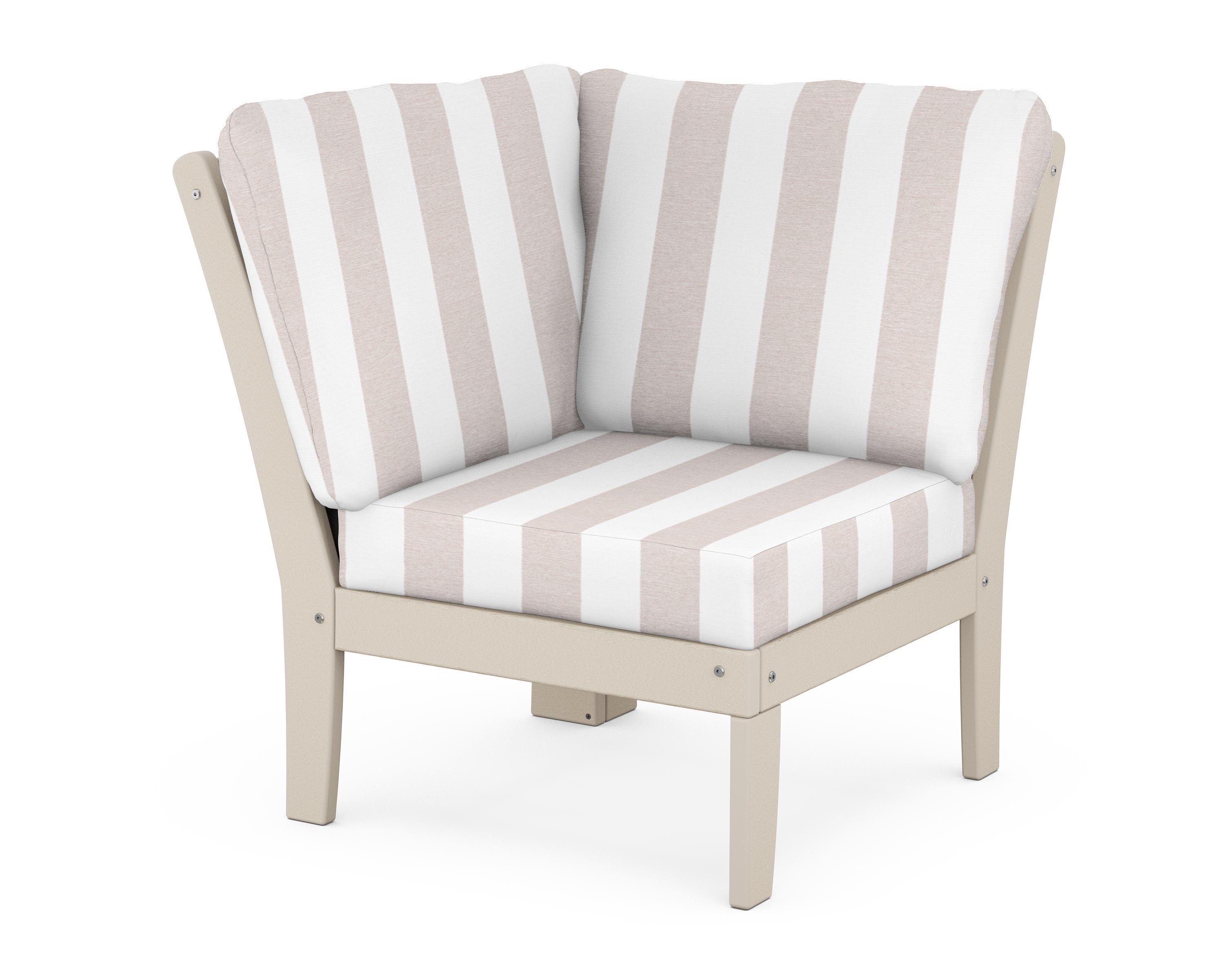 POLYWOOD® Braxton Modular Corner Chair in Sand / Cabana Stripe Dune Burlap