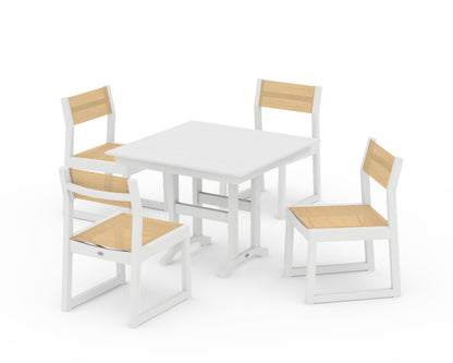 POLYWOOD® EDGE Sling Side Chair 5-Piece Farmhouse Dining Set in White / Dupioni Apricot Sling