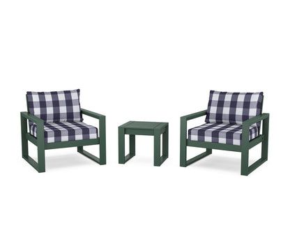 POLYWOOD® EDGE Sectional 3-Piece Deep Seating Set in Green / Buffalo Plaid Navy