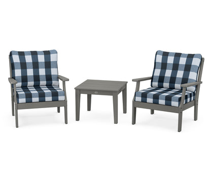 POLYWOOD® Braxton 3-Piece Deep Seating Set in Slate Grey / Buffalo Plaid Marine Indigo