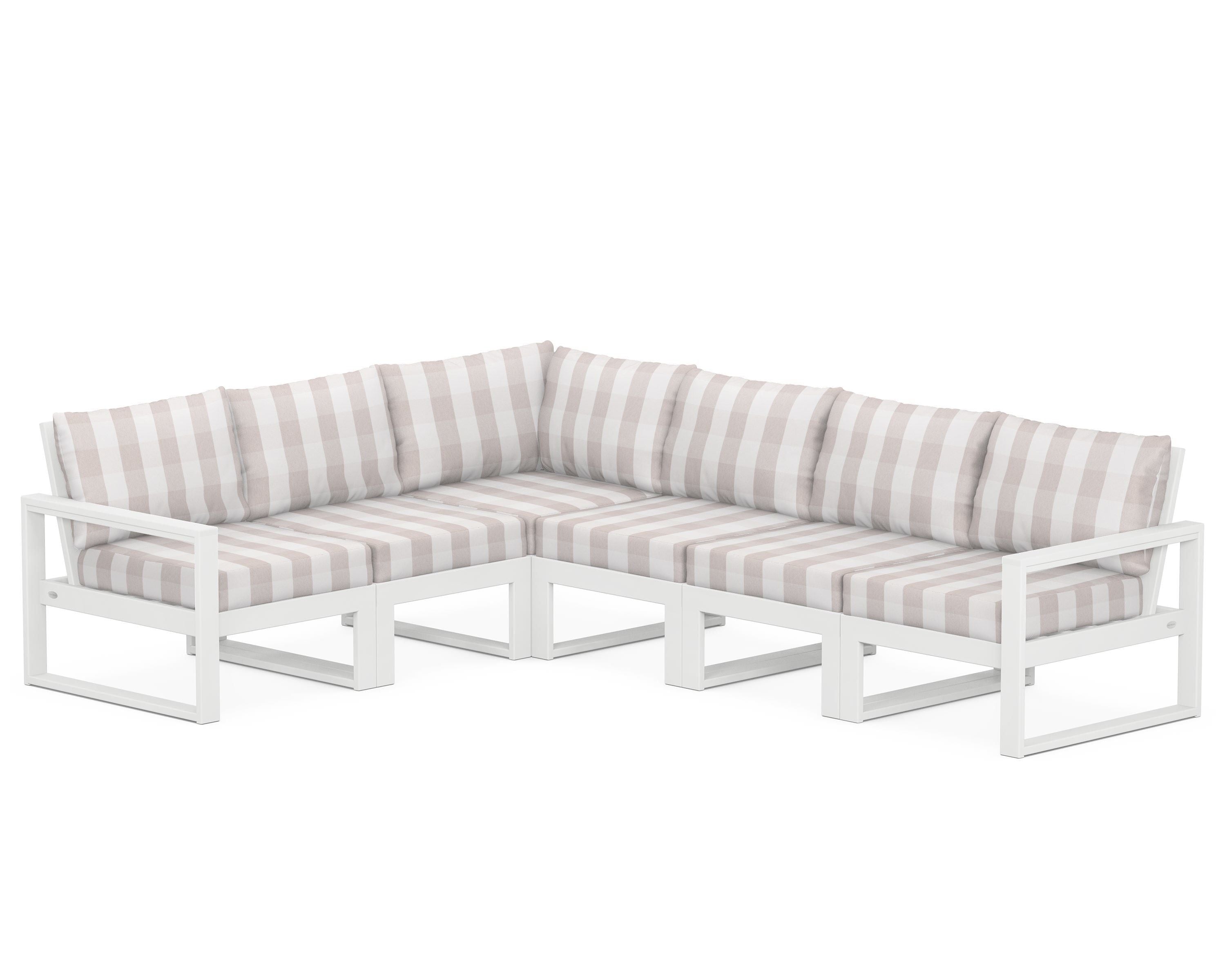 POLYWOOD® EDGE 6-Piece Modular Deep Seating Set in White / Buffalo Plaid Dune Burlap