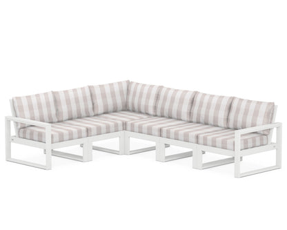 POLYWOOD® EDGE 6-Piece Modular Deep Seating Set in White / Buffalo Plaid Dune Burlap