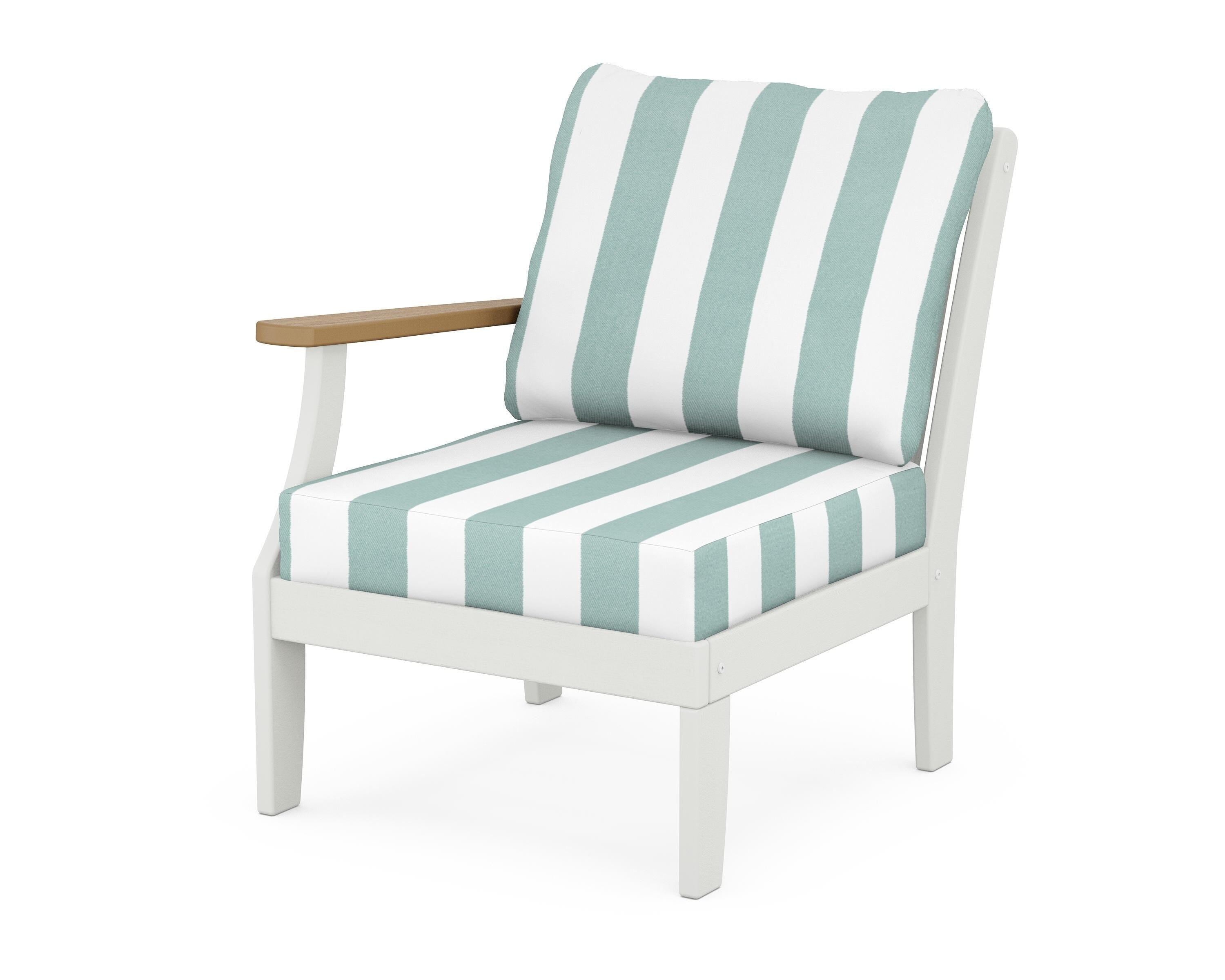POLYWOOD® Braxton Modular Left Arm Chair in White / Natural / Cabana Stripe Glacier Spa