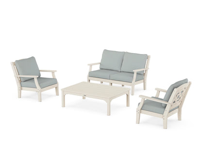 Martha Stewart by POLYWOOD® Chinoiserie 4-Piece Deep Seating Set with Loveseat in Sand / Spa