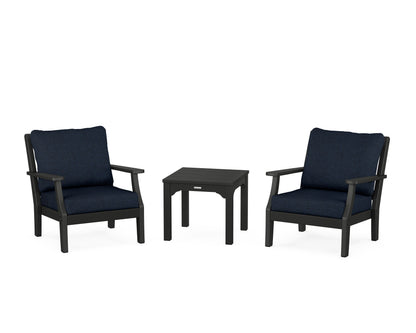Martha Stewart by POLYWOOD® Chinoiserie 3-Piece Deep Seating Set in Black / Marine Indigo