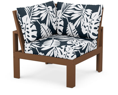 Unbranded Modular Corner Chair in Teak / Leaf Marine Indigo