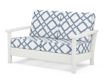 POLYWOOD® Harbour Deep Seating Loveseat in Vintage White / Trellis Sky Blue