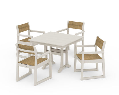 POLYWOOD® EDGE Sling 5-Piece Farmhouse Dining Set with Trestle Legs in Sand / Burlap Sling