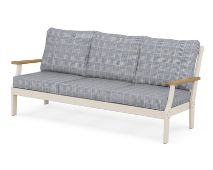 POLYWOOD® Braxton Deep Seating Sofa in Sand / Natural / Houndstooth Sky Blue