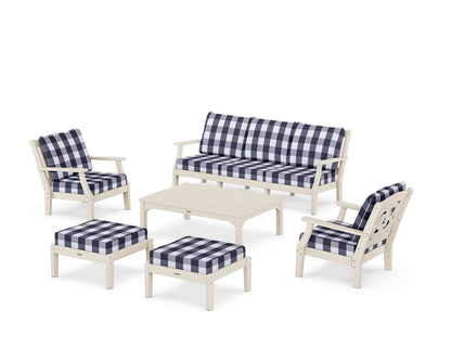 Martha Stewart by POLYWOOD® Chinoiserie 6-Piece Lounge Sofa Set in Sand / Buffalo Plaid Navy