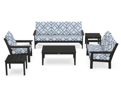 POLYWOOD® Vineyard 6-Piece Deep Seating Set in Black / Trellis Sky Blue