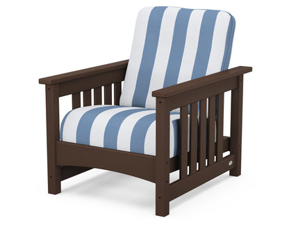 POLYWOOD® Club Mission Chair in Mahogany / Cabana Stripe Sky Blue