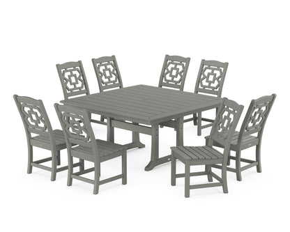 Martha Stewart by POLYWOOD® Chinoiserie 9-Piece Square Side Chair Dining Set with Trestle Legs in Slate Grey