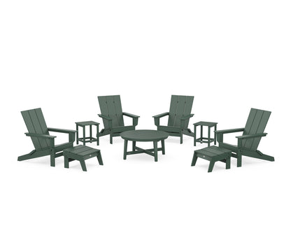 POLYWOOD® Modern Studio Folding Adirondack 9-Piece Conversation Set in Green
